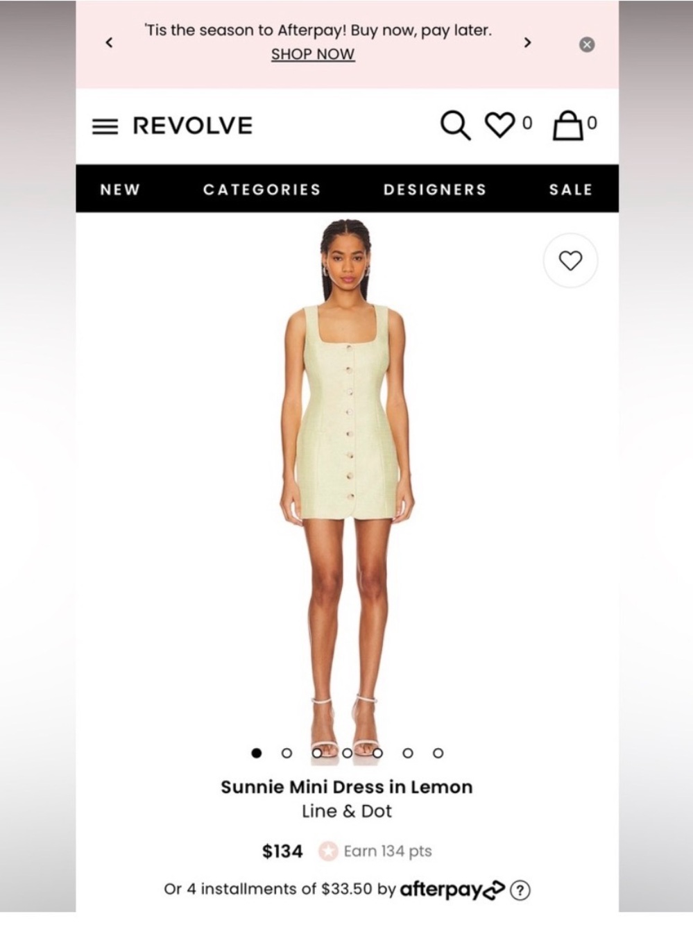 Line & Dot Mini Button-Front Dress in Lemon